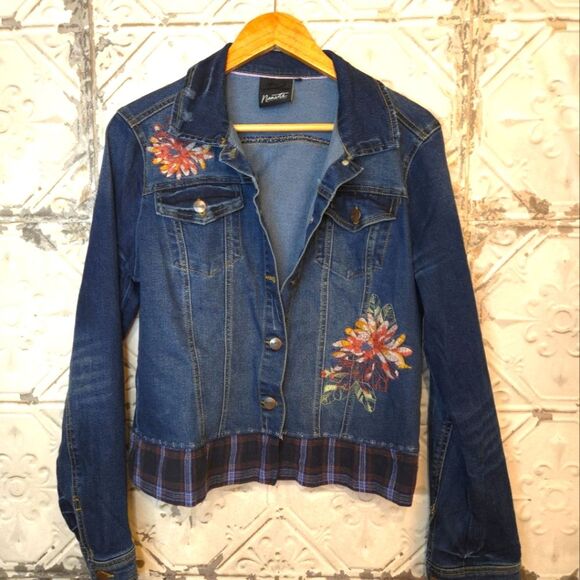 Nanette Lepore Embroidered Floral Denim Jacket Size M Cottage Costal Coquette - Picture 13 of 13